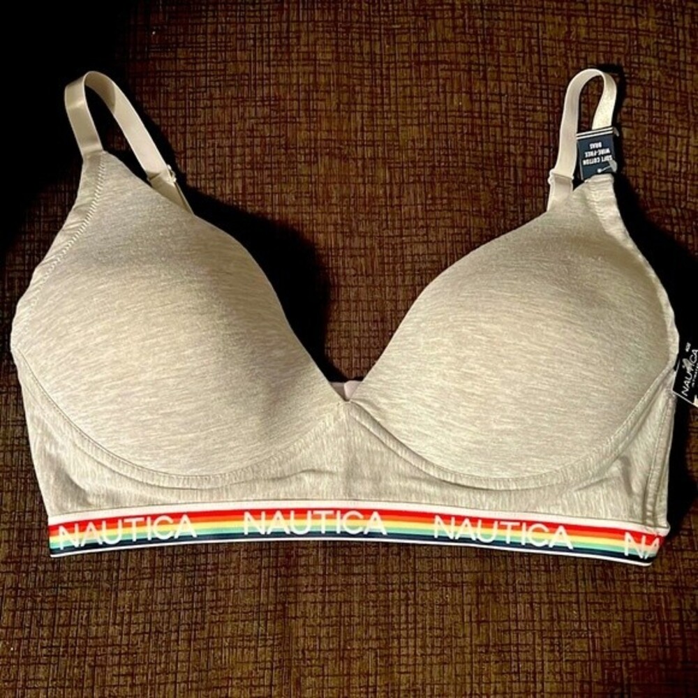NWT Nautica Everyday Bra  -Soft Cotton Wire-Free Bra with Rainbow Band. size 40D
